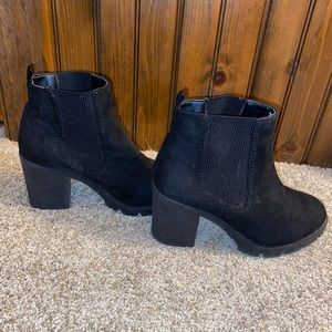 Topshop Black Suede Lug Sole Heeled Boots